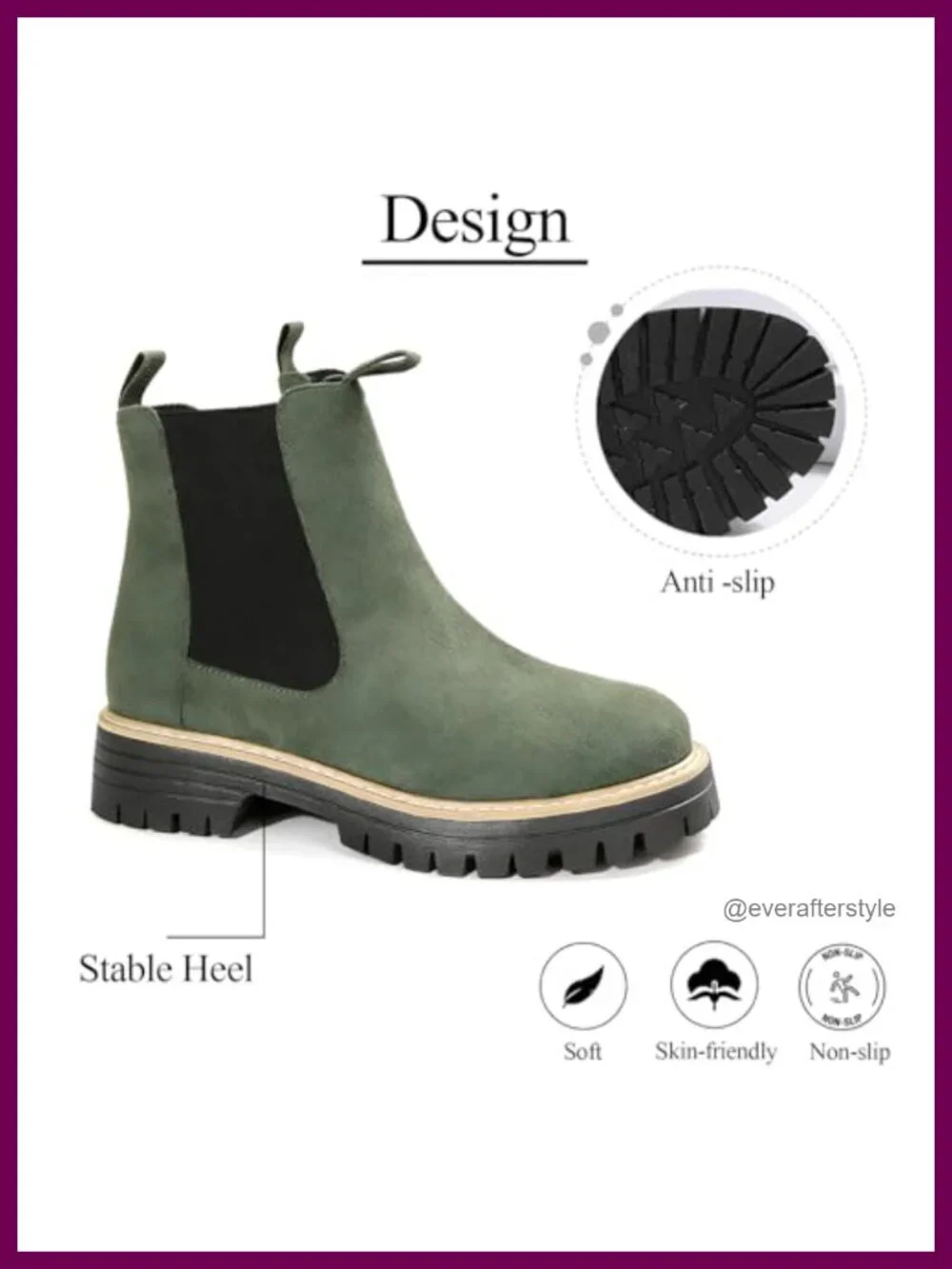 Chunky Chelsea Boots for Women Suede Platform Slip On Low Wedge Block Heel